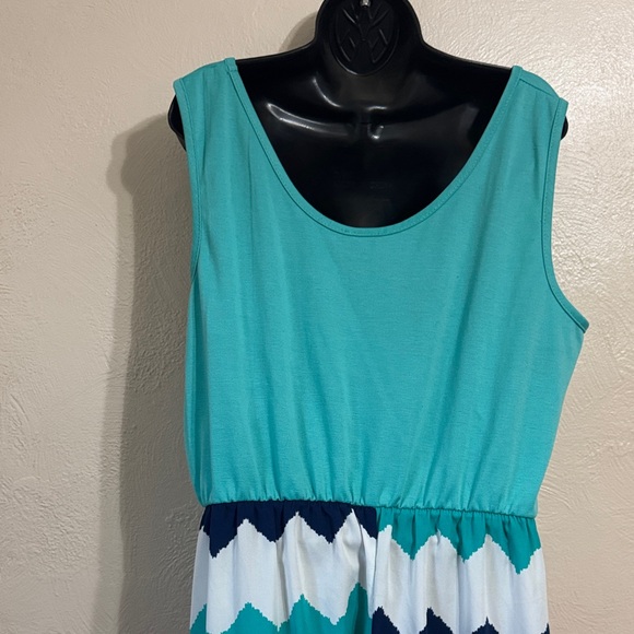 Chevron Pattern Maxi Dress - Teal, Coral, Navy - Picture 8 of 11